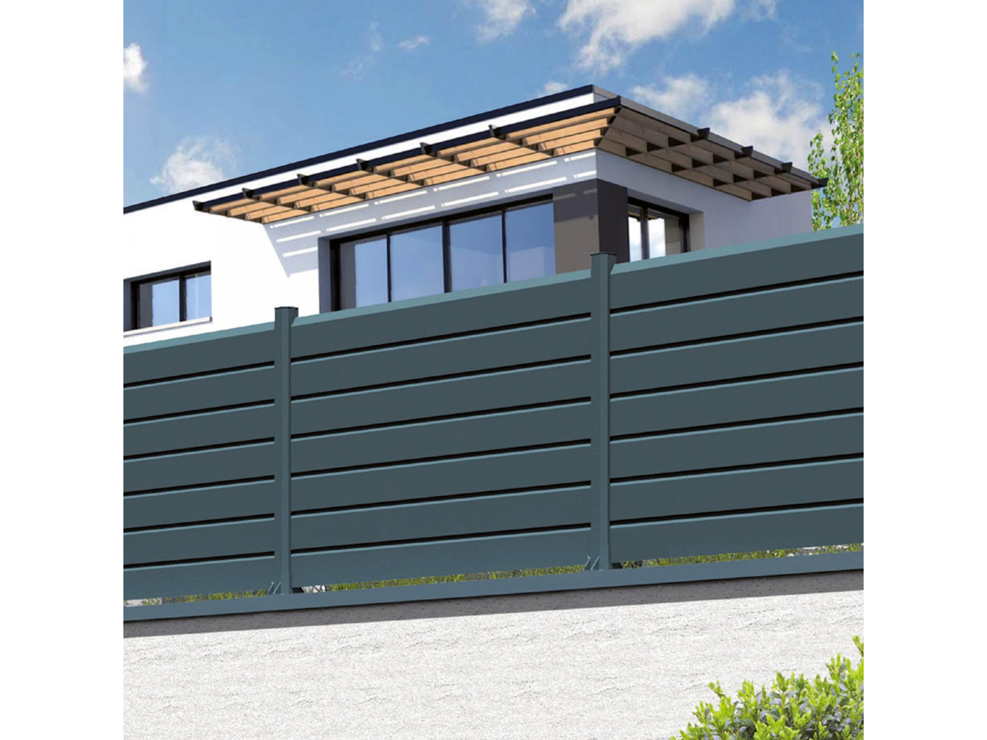 Brise-vue en WPC Sarthe, clôture brise-vent, poteaux aluminium